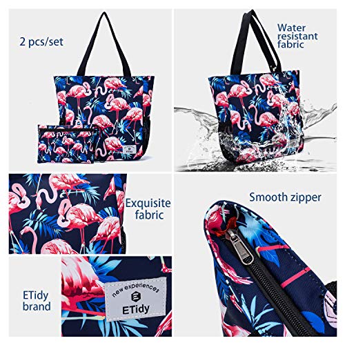 ETidy Large Capacity Foldable Tote Bag With Zipper - color: Palm Leaves