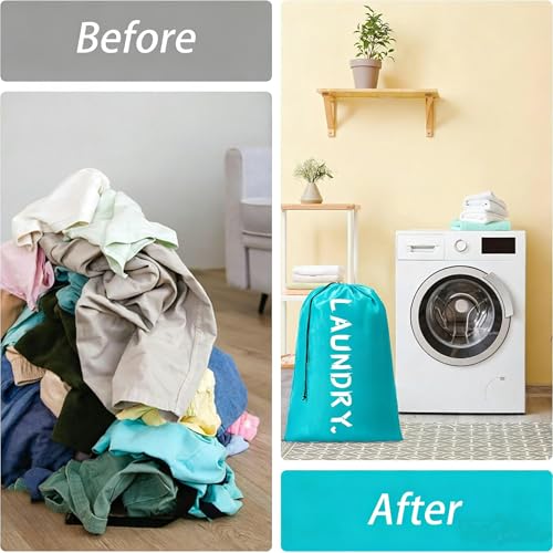 2 Pack Heavy Duty Travel Laundry Bags-Waterproof Drawstring Dirty Clothes Organizer for Camping,Gym&Hotels,Fits Laundry Baskets,Reusable Washable Storage Bags,Black+Blue. - color: Black+Blue