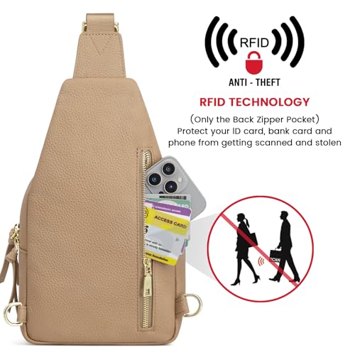 Kattee Small Leather Sling Bag for Women with RFID Blocking,Tan - color: Tan