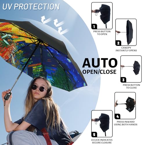 SY COMPACT Travel Umbrella - Windproof Automatic Compact Umbrellas for Rain - color: UPF-Cafe