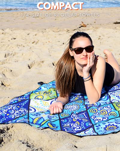 ECCOSOPHY Microfiber Beach Towel - Quick Dry, Sand Free and Oversized 71x35 - color: Mykonos