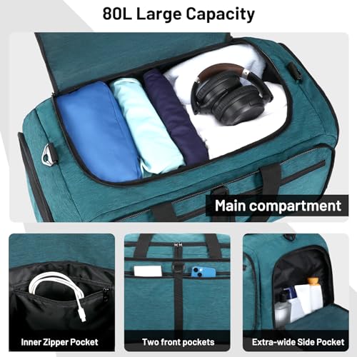 MIER Packable Travel Duffle Bag with Shoe Compartment, 80L, Teal - color: Teal, size: 80L