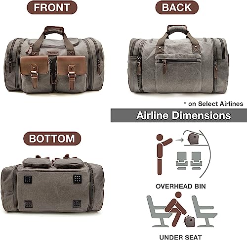 Wildroad Canvas Duffle Bag - 60L Expandable Weekender Overnight Travel Bag - color: Grey, size: X Large-60L Duffle Bag