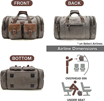 Wildroad Canvas Duffle Bag - 60L Expandable Weekender Overnight Travel Bag - color: Grey, size: X Large-60L Duffle Bag