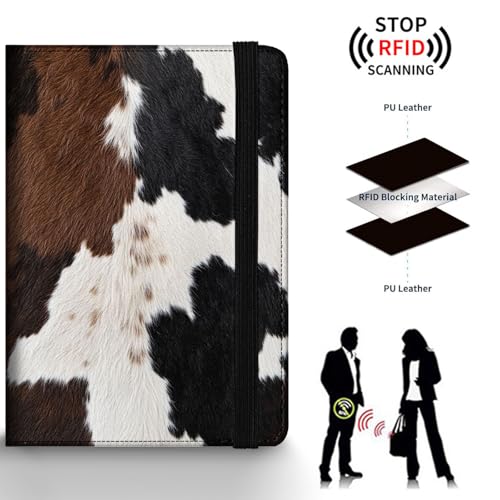 Passport Holder Wallet Cover Case,RFID Blocking Passport Cover,Large Capacity Travel Wallet with Multi Card Slots (Black Brown Cowhide Fur Pattern) - color: Black Brown Cowhide Fur Pattern