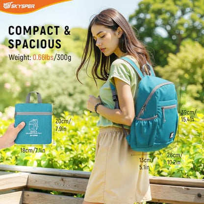 SKYSPER Anti Theft Hiking Backpack, 18L RFID Packable Travel Daypack, Lightweight Foldable Back Pack for Walking Daytrip - color: Cyan, size: Small