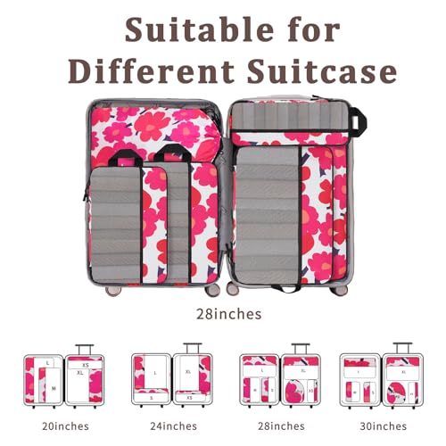 U+U 6 Set Compression Packing Cubes, Travel Organizers (Red Flower) - color: Red Flower, size: 6 Set