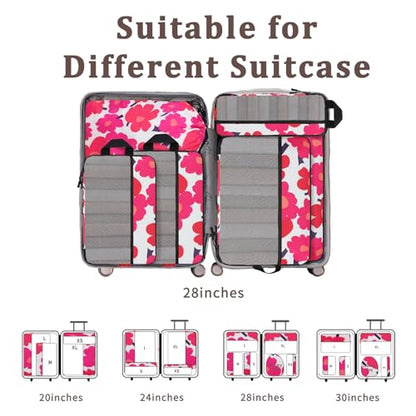 U+U 6 Set Compression Packing Cubes, Travel Organizers (Red Flower) - color: Red Flower, size: 6 Set