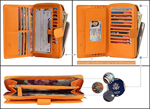 Big Fat RFID Blocking Leather Organizer Checkbook Wallets For Women - Clutch - color: NEON ORANGE