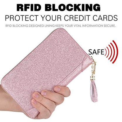 Easyoulife Credit Card Holder Wallet Womens Zipper Leather Case Purse RFID Blocking - color: Glitter Light Purple