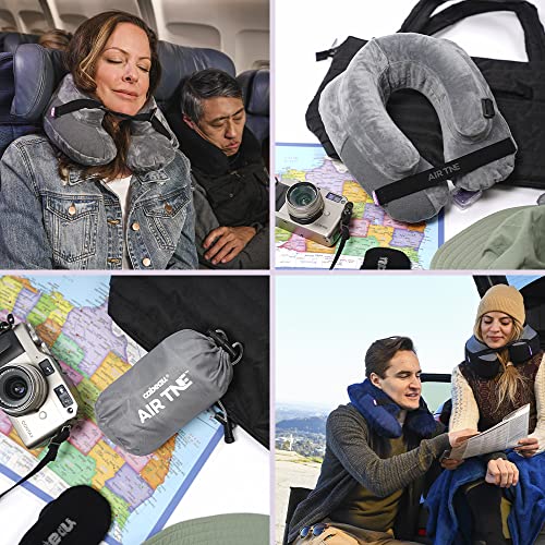 Cabeau Inflatable Travel Pillow – Air TNE – Adjustable, Lightweight, and Supportive for Sleeping on Airplanes, Trains, and Cars– Customized Fit and Compact Carrying Case (Slate Grey) - color: Slate Grey