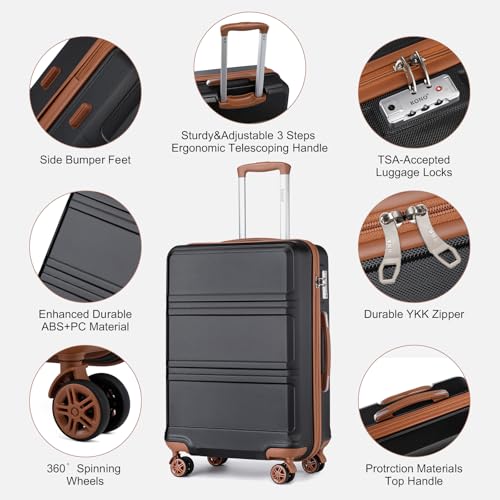 Kono Suitcase Set 3 Piece Luggage Set Expandable with Spinner Wheels - color: Apricot Black, size: 6-piece set (Db/Tb/12/20/24/28)