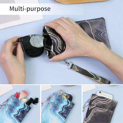 Double Eyeglass Case Soft Dual Glasses Case for Women Men Travel Squeeze Top Sunglasses Cases Eyeglasses Pouch - color: Black+blue Sand