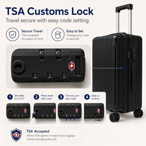 3 Piece Hardside Luggage Set with Spinner Wheels, TSA Lock, Lavender - color: black