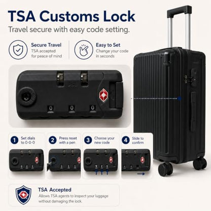 3 Piece Hardside Luggage Set with Spinner Wheels, TSA Lock, Lavender - color: black
