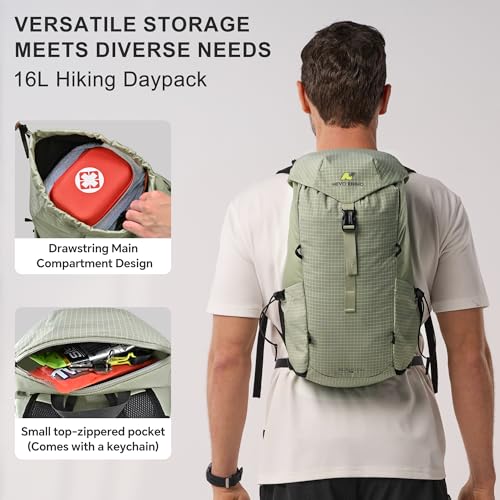 N NEVO RHINO 16L Hiking Backpack, Lightweight Daypack for Men Women - color: Green