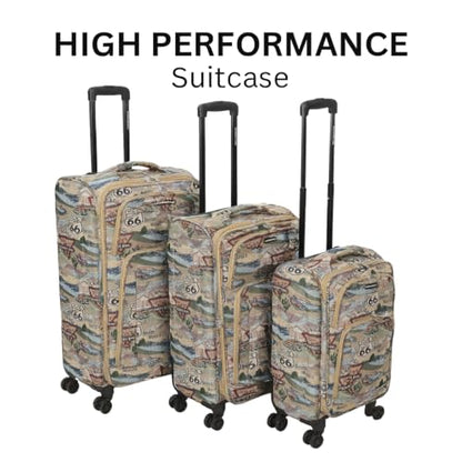 Karriage-Mate Route 66 Vintage 3-Piece Expandable Luggage Set - 20"/24"/28" Softside Suitcase with Spinner Wheels, 3 Pcs Hardside Lightweight luggage, Large Checked Travel Suitcases (66)