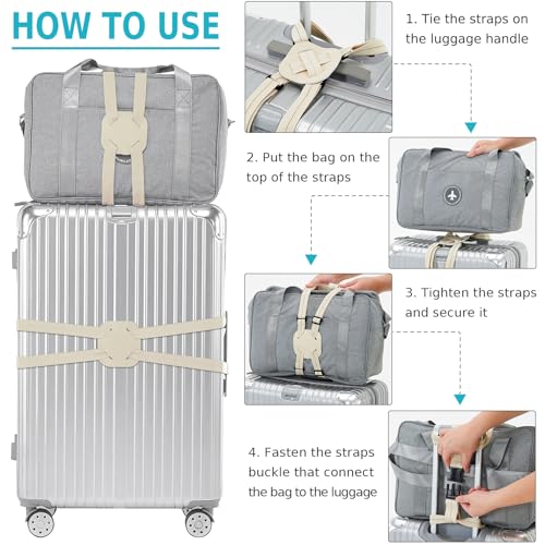 Travelkin Luggage Straps Bag Bungee for Suitcase Add a Bag TSA Approved - color: Almond white-2 PACK