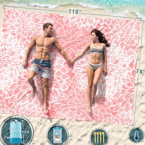 Beach Blanket Sandproof Waterproof Oversized 78"x81"/10'x9' Compact mat - color: Pink Flower, size: 78''×110''