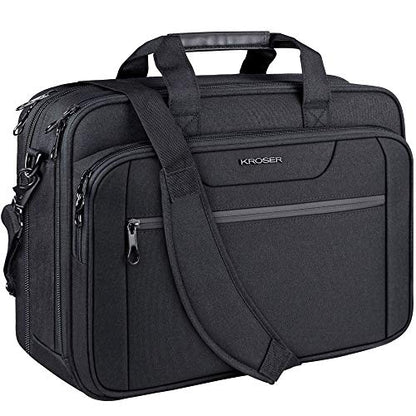 KROSER Laptop Bag Expandable Briefcase Messenger Bag 17.3 Inch Black