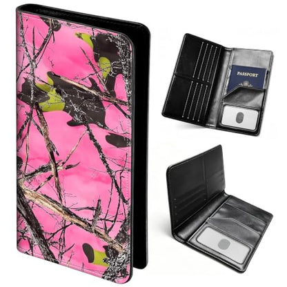 Passport Wallet for Women,Travel Wallet Passport Holder RFID Blocking - color: Pink Tree Branches