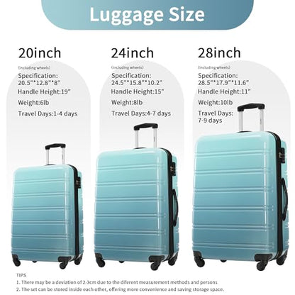 Merax Luggage Sets 3 Piece, Hardside Suitcase Set with Spinner Wheels - color: Gradient Blue, style: 3-piece Set(20/24/28)