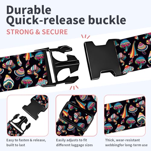 Luggage Strap for Suitcases Adjustable Travel Belt with Quick Release Buckle, Cute Travel Accessories for Suitcase Strap Cute Mushroom - color: Cute Mushroom