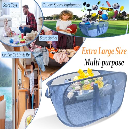 Extra Large Mesh Pop Up Laundry Hamper, 100L Collapsible Laundry Basket | Foldable Dirty Clothes Hamper with Reinforced Handles, Tear-Resistant, Space-Saving for Bedroom Dorm Bathroom Home RV Stair - color: Blue