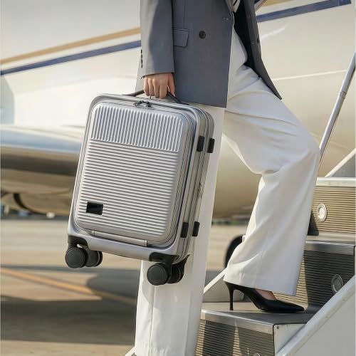 16" Underseat Luggage, Front Opening Carry On, Silver - color: Silver