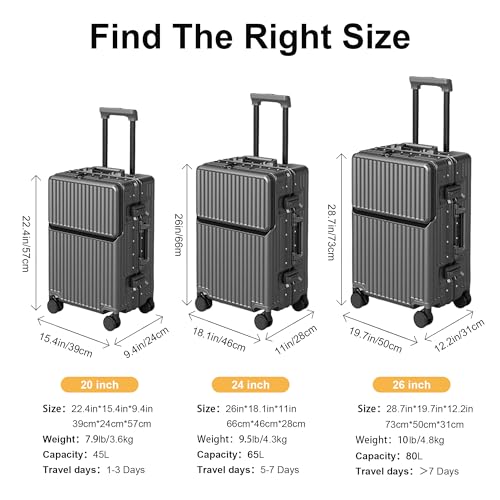 Carry on suitcase Zipperless Luggage,Polycarbonate Aluminum Hard Shell, Expandable Carry-On Suitcase with Spinner Wheels, 26 Inch Cabin - color: Dark Gray, size: 26 inch