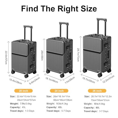 Carry on suitcase Zipperless Luggage,Polycarbonate Aluminum Hard Shell, Expandable Carry-On Suitcase with Spinner Wheels, 26 Inch Cabin - color: Dark Gray, size: 26 inch