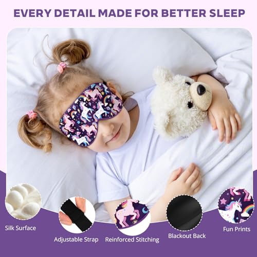 Kids Silk Sleep Mask, 100% Mulberry Silk Eye Mask with Adjustable Strap - color: Purple Horse Style