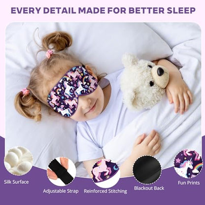 Kids Silk Sleep Mask, 100% Mulberry Silk Eye Mask with Adjustable Strap - color: Purple Horse Style