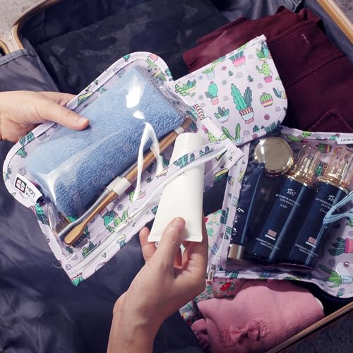 HIONXMGA Set of 3 Clear Travel Toiletry Bag, TSA Approved, Quart Size S/M/L - color: Dinosaur, Mixed Sizes