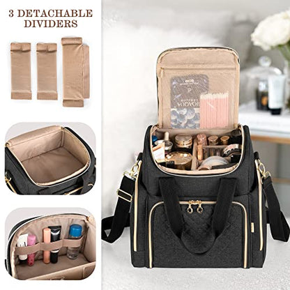 LUXJA Travel Makeup Bag with 2 Removable Makeup Cases, Black - color: Black