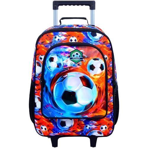 Kids Suitcase, Boys Travel Suitcases with Wheels, Soccer Carry on Rolling Luggage(Fire and Ice) - color: Soccer Red