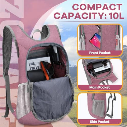 ZOMAKE Lightweight Packable Backpack, 10L Small Foldable Daypack for Hiking - color: Pink A1, size: 10L