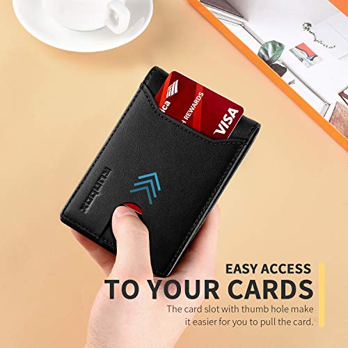 RUNBOX Wallet for Men, Slim Leather Bifold, RFID Blocking Card Holder - color: 1 oil black