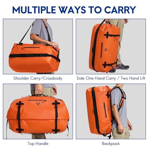 Haimont IPX7 Waterproof Roll-Top Dry Duffel Backpack Bag - color: Orange, size: 90L