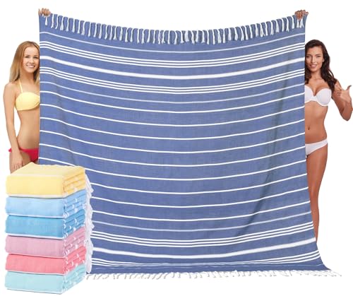 Widdonen Turkish Beach Towel Blanket Compact Giant 85x75 Blue Stripe - color: Blue