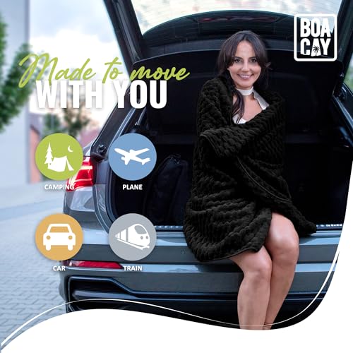 BOACAY Packable Travel Blanket for Airplane, Car - Compact Office Blanket - Portable Pillow for Adults, Kids with Case, Luggage Sleeve, Backpack Clip - color: Black