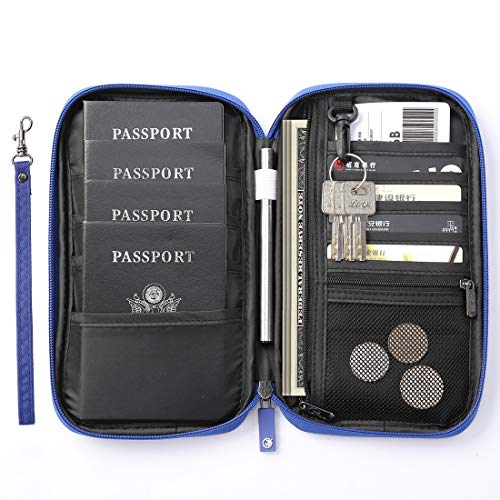 VanFn RFID Travel Passport Wallet, Family Passport Holder, Trip Document Organizer P.Travel Series (Nylon - Blue) - color: Blue