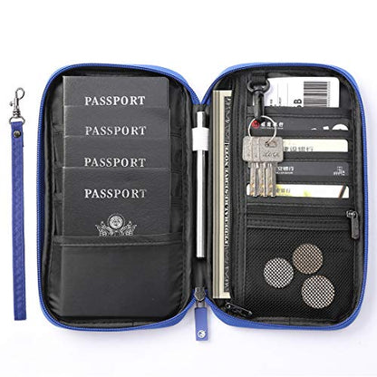 VanFn RFID Travel Passport Wallet, Family Passport Holder, Trip Document Organizer P.Travel Series (Nylon - Blue) - color: Blue