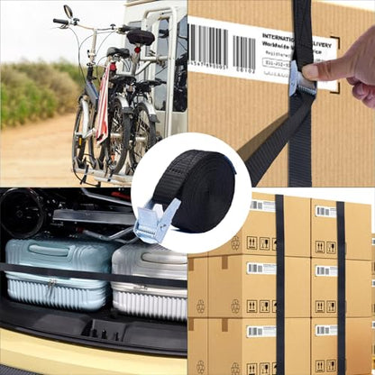 Tie Down Straps 4-Pack Black, 0.8" x 6.6Ft (2x200cm) Maximum Strength Lashing Straps with Buckle, for Truck, Motorcycle, Off-Road, Trailer, Heavy Load Securing, PP Material - size: XK 20 mm * 2000 mm * 4 pcs Black