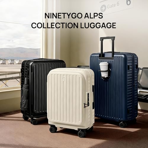 NINETYGO Top Opening Checked Luggage, Lightweight Medium Suitcase, ALPS - color: 02-Lily White, size: Checked 24-Inch