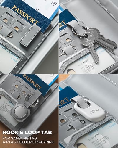 VULKIT RFID Blocking Leather Passport & Card Holder, Dual Person Travel Passport Wallet with Secure Magnetic Closure, Grey - color: Grey