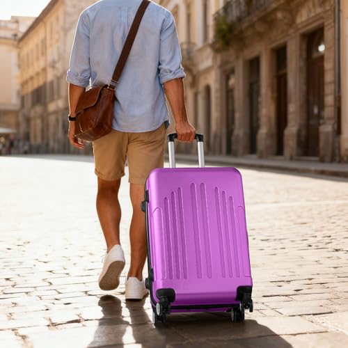 Karl home 24in Checked Luggage, Medium Suitcase with Wheels, Purple - color: Purple, size: 24 Inch