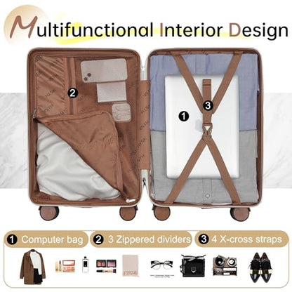Hulsin 20 Inch Carry-On Luggage 22x14x9 Airline Approved, Hardside Suitcase - color: White