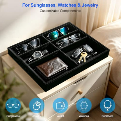 Velvet Sunglass Tray, Suitable For Dresser And Drawer, Black - color: Black