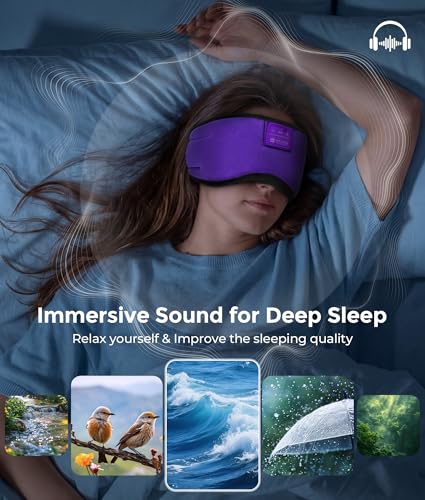 LOVE EYE Sleeping Eye Mask with Bluetooth 5.4 Headphones for Side Sleepers - color: Light Purple